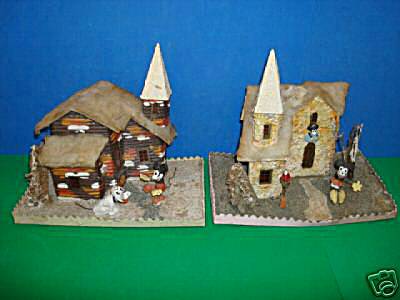 Mickey Mouse Antique Christmas Village Putz 
House